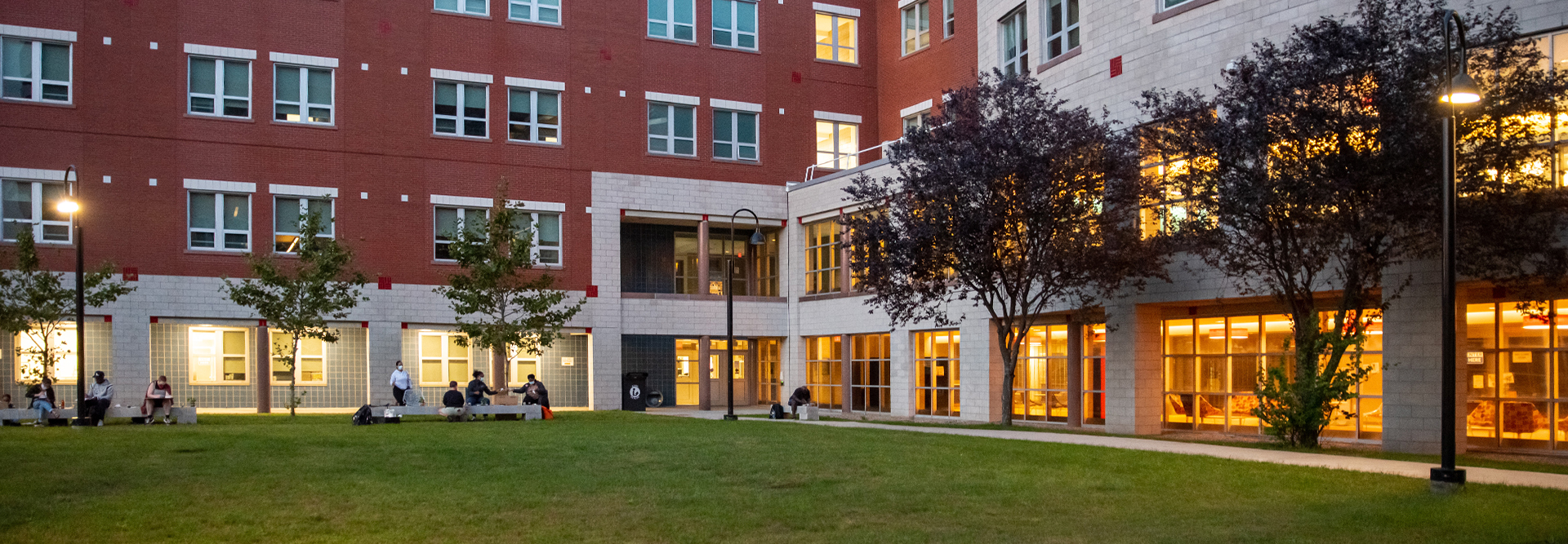 outside on campus at dusk