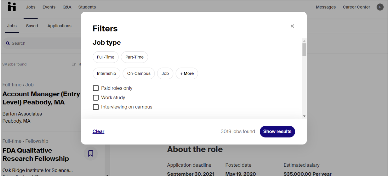 Screenshot of Job Filters page